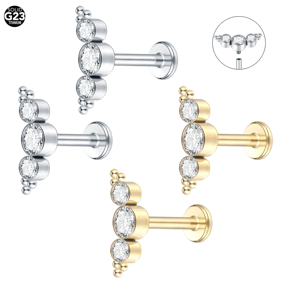 ASTM F136 Titanium 16G Internal Threaded CZ Labret Monroe Lip Piercing Ear Cartilage Tragus Piercing Earring Studs Jewelry