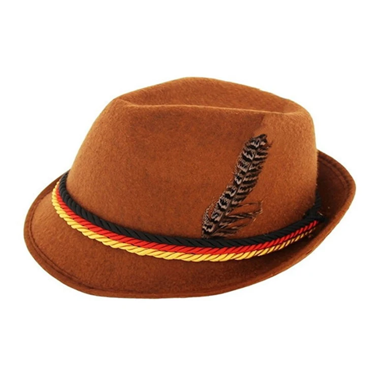 Low MOQ custom logo design unisex adults German oktoberfest decoration feather fedora hats oktoberfest hats