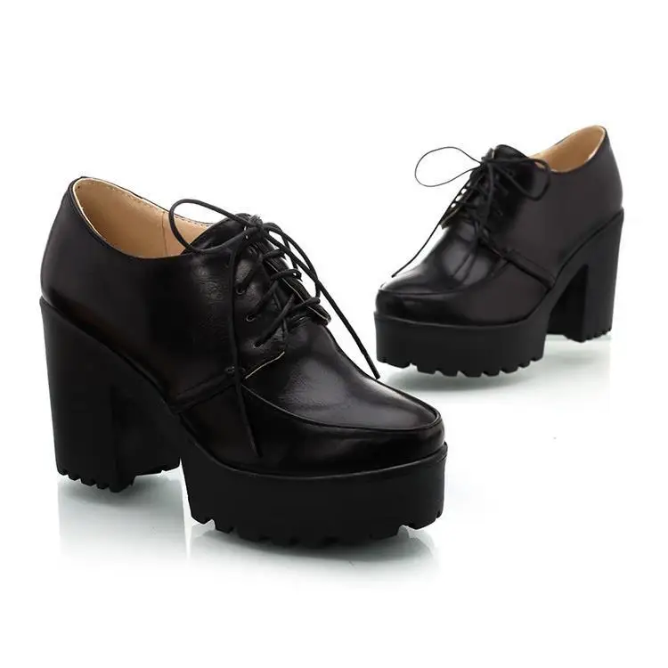 BUSY GIRL DR4960 Women loafers platform lace up block heels casual shoes for women office oxford loafer shoes for women
