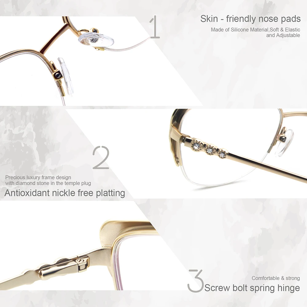 Eyeglasses Rimless Frames Spectacles Glasses Stainless Steel Prescription Myopia Cat-Eye Women Lady New Best Fashion FVG7001