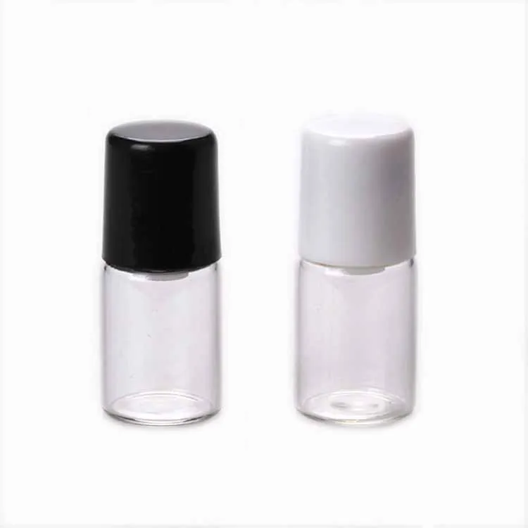 1ml 2ml 3ml 5ml Mini Amber Glass Essential Oil Roll on Bottle For Perfume with Stainless Steel Roller Ball Black Caps