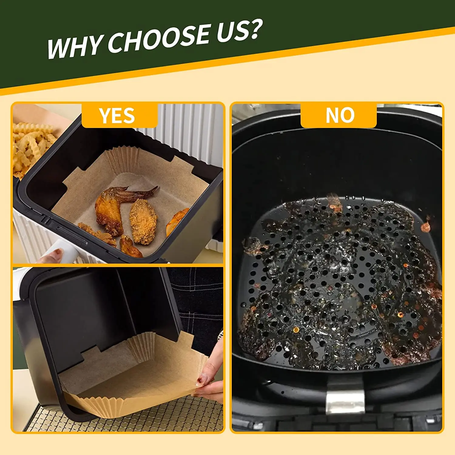 100Pcs Air Fryer Disposable Paper Liner 7.9 Inch Non-stick Square Air Fryer Parchment Paper for Microwave Oven Baking Roasting