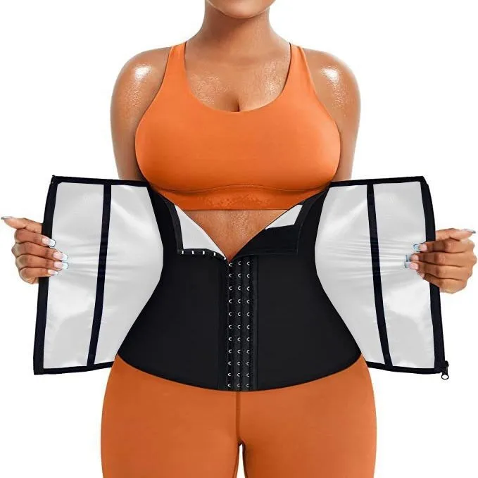 Double layer tummy slimming belt trimmer girdle shapers sauna effect waist trainer shaper sheath for women workout fitness