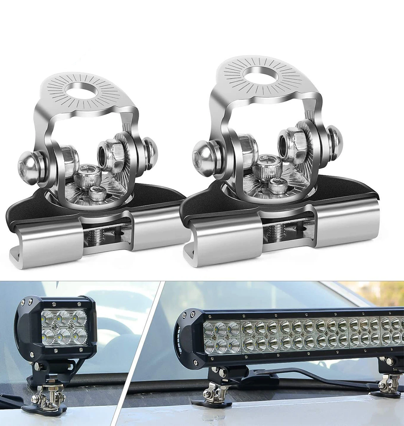 2pcs Universal Hood Led Work Light Bar Mount Bracket Clamp Holder for Jeep Truck Off Road Installed No Need Drilling