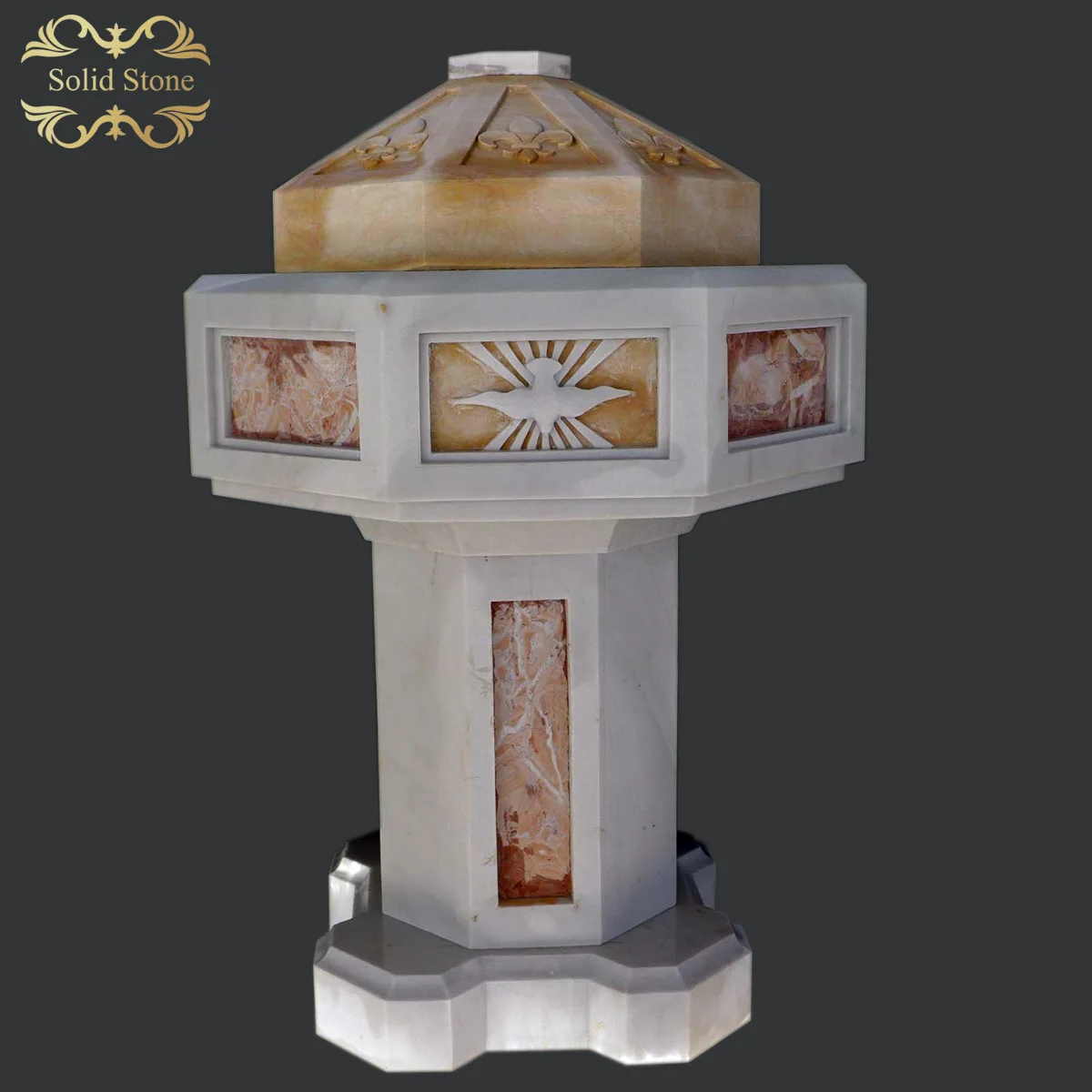 Factory direct supply custom Unique design octagonal shape Hand carved natural marble font