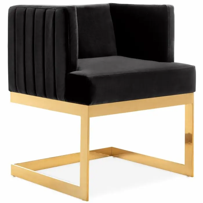 Modern Stainless Steel Frame Velvet Fabric Barrel Chair Channel-tufted Upholstery Dining Chair For Dining Room Set