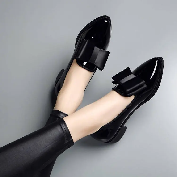 Elegant Bowknot Pump Shoes Ladies PU Leather Women Flat Shoes Pointed Toe Thin Shoes