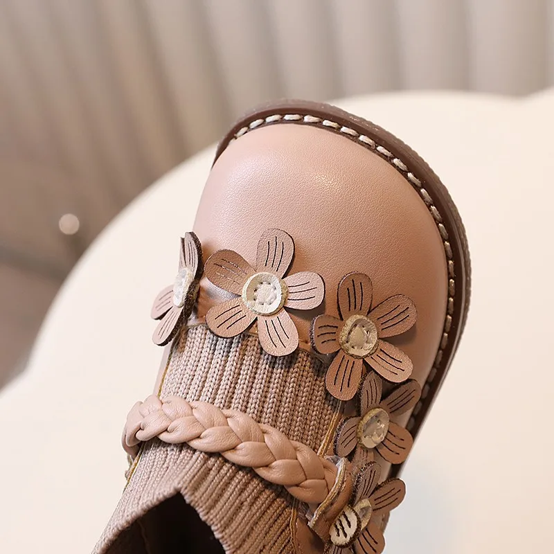 Kids Breathable Flower Pu Leather Flats Out Shoes Summer Dress Shoes Children Girls Bright School Shoes