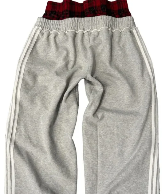Double Waisted Trackpants 100% Cotton Side Stripes Sweat Pants Men Jogger Pants Street Fashion Baggy Track Pants