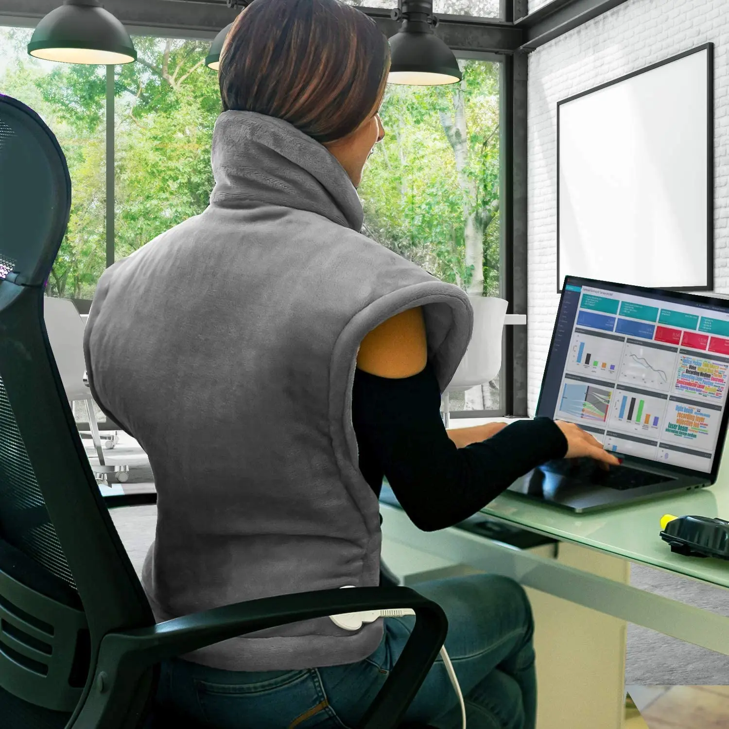 Large Heat Wrap with 6 Heating Levels and Auto-off, Electric Weighted Heated Back Wrap with Strap for Neck and Shoulders