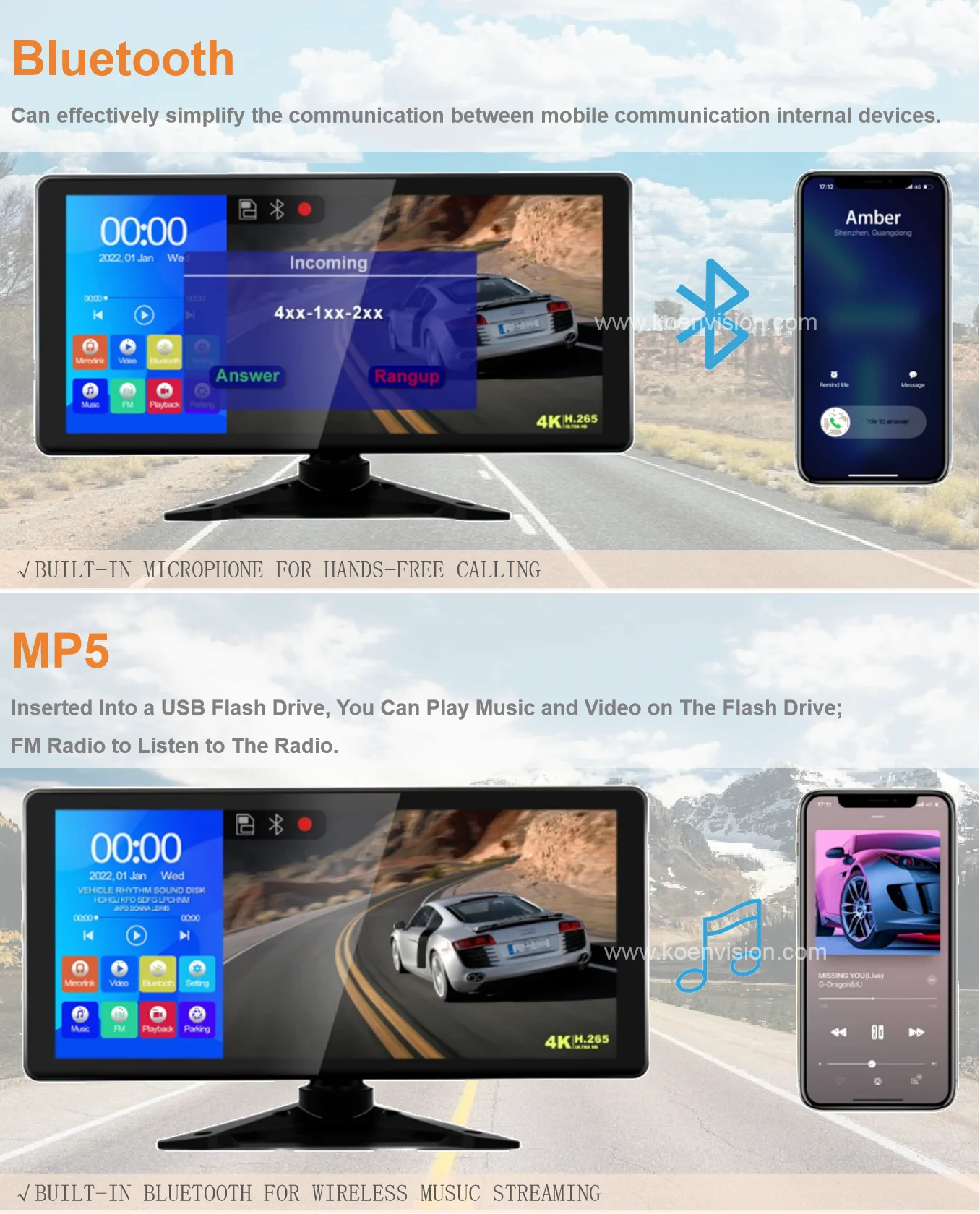 9V-36V 4 Channel Car Monitor Bus Truck Waterproof Black Box Night Vision AHD Camera and 4K Car Monitor