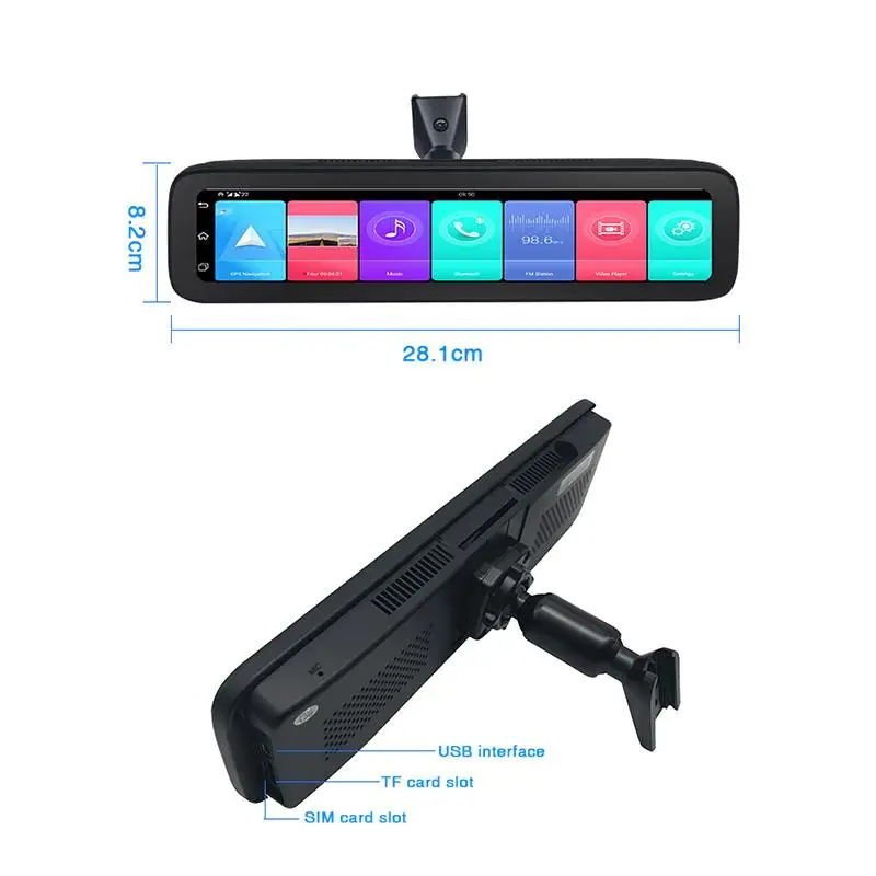 12in 4G Car DVR  Android 9.0 4 Channel  Dash Cam Record 360 View  Recorder  WIFI GPS Navigation ADAS Phone Live Video Check Nig