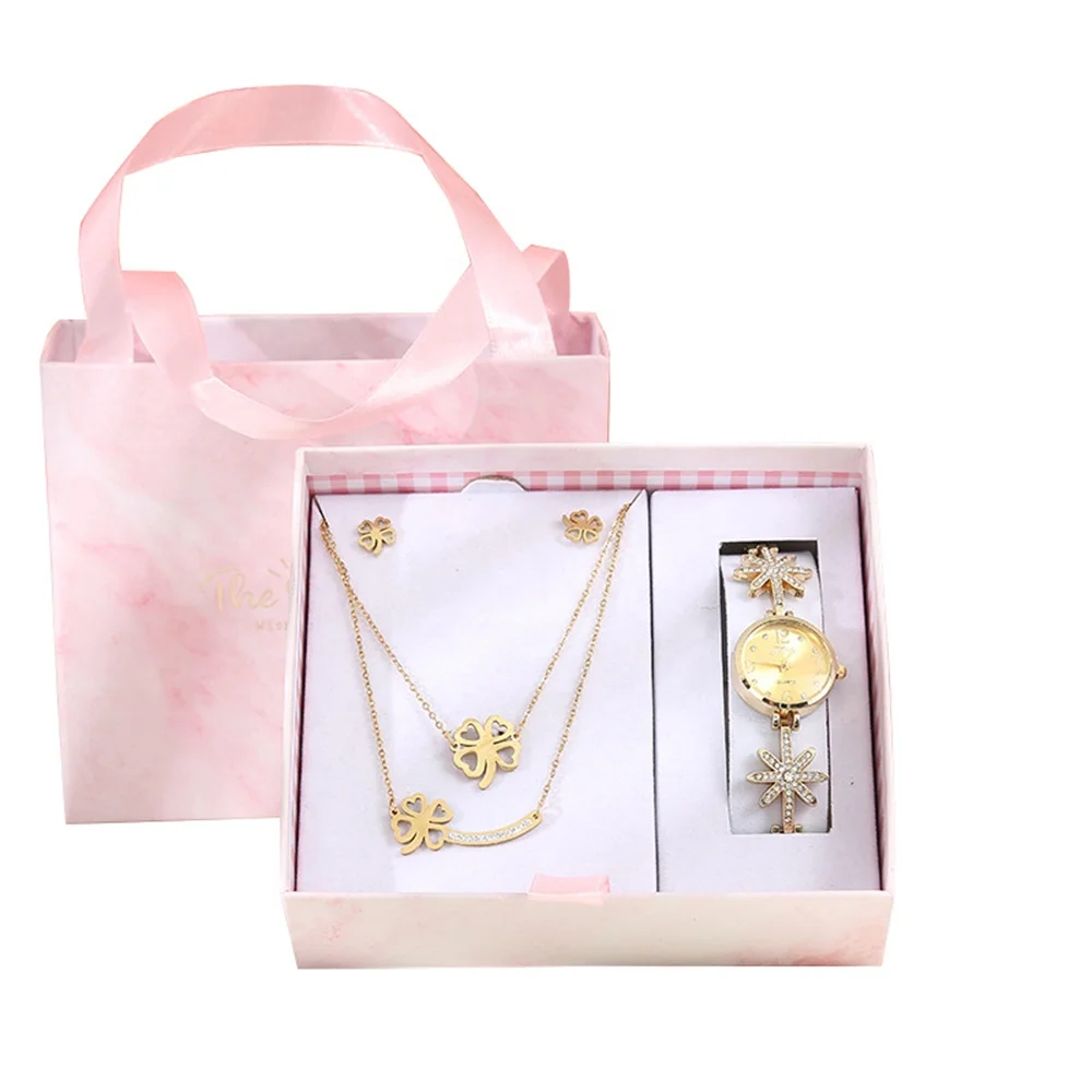2022 Luxury titanium steel alloy jewelry set three-piece gift accessories watch necklace earrings jewelry sets valentines day