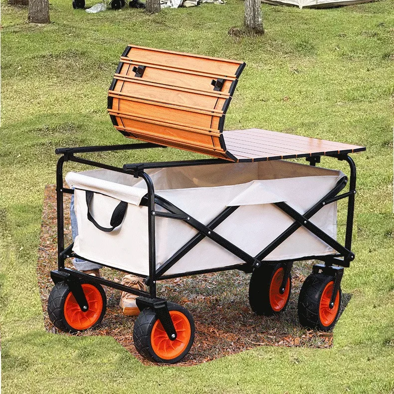 Garden Camping Cart Collapsible Outdoor Wagon Steel Frame Folding Picnic Beach Trolley Cart Utility Travel Folding Beach Wagon