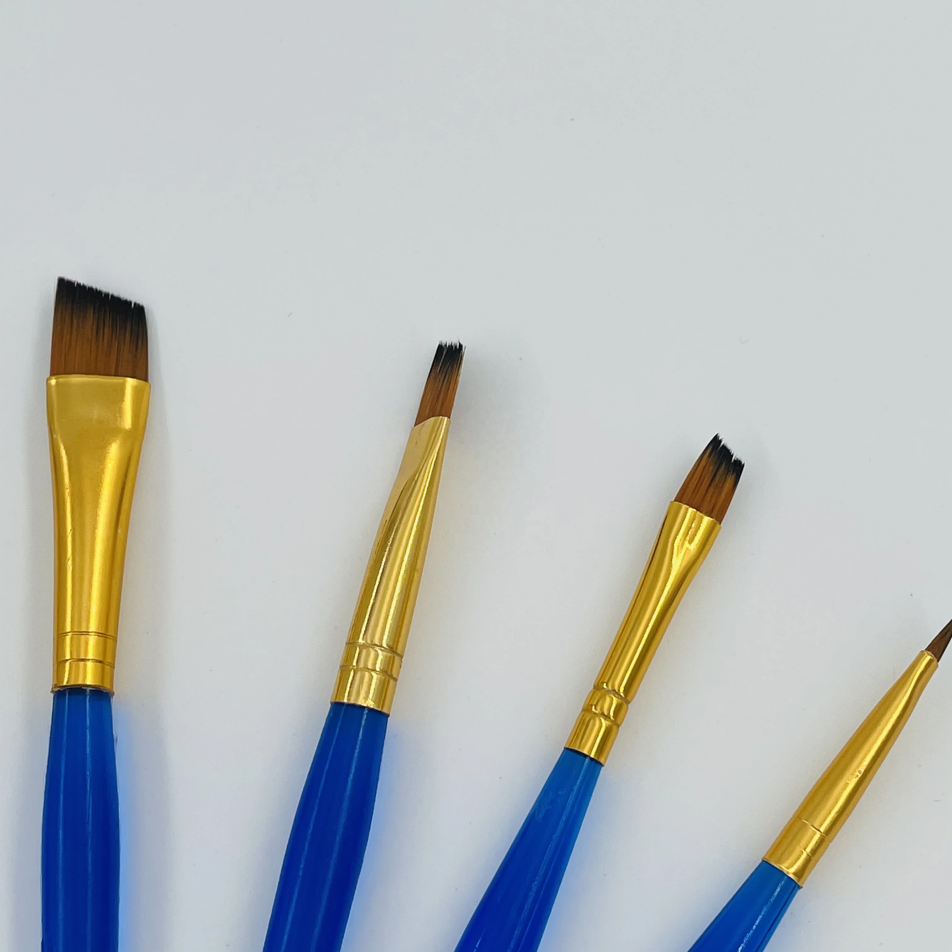 custom logo 5pcs promotional blue plastic handle golden aluminum tube tiger color nylon hair artist watercolor paint brush set