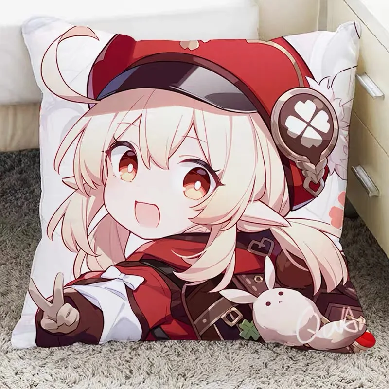 
New Anime Genshin Impact Game Klee HuTao Ganyu Qiqi Keqing Paimon Pillowcase Costume 45cm Throw Pillow Cover 