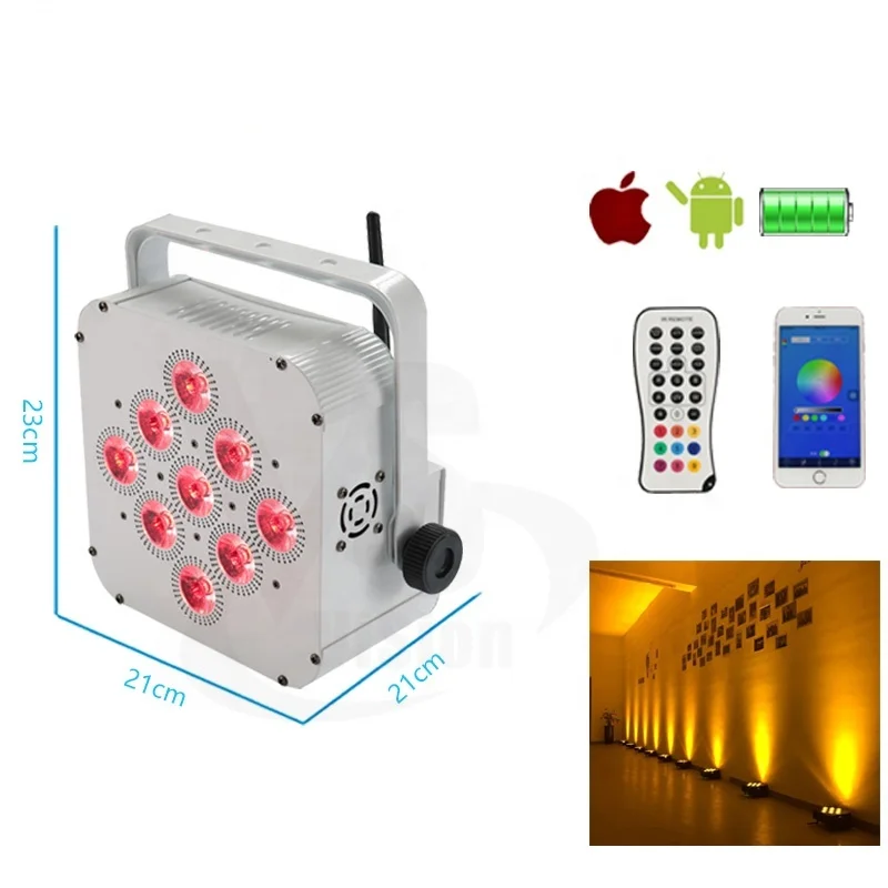 9X18W RGBWA UV Battery Powered Led Panel Light Home Disco Led Par Led Mini Battery Wireless Par Light