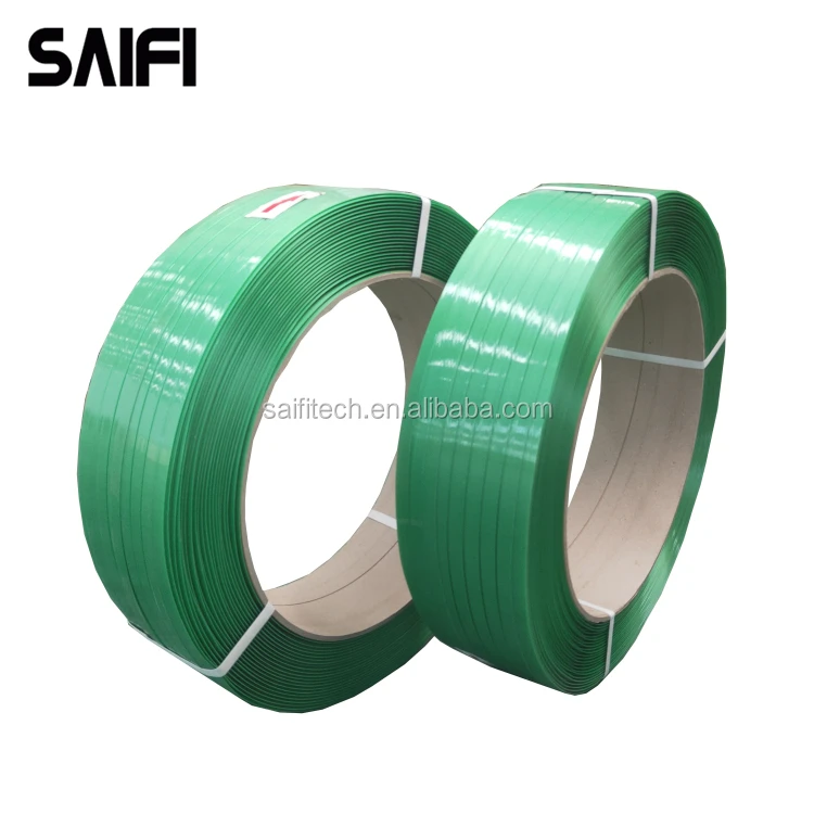 Green embossed plastic strapping PET packing bricks timbers 16mm width green pet plastic strip