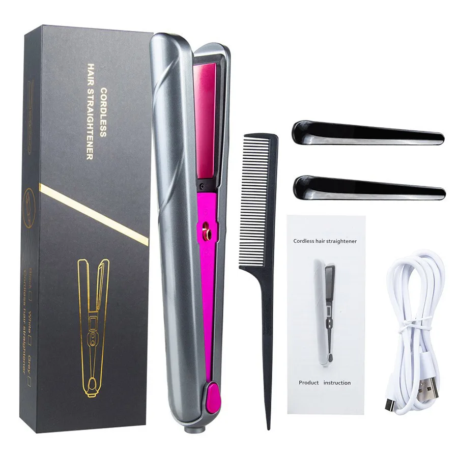 Electric Hair Curler Hair Straightener USB Rechargeable Cordless Flat Iron with LCD Display Travel Wireless Hair Straightener