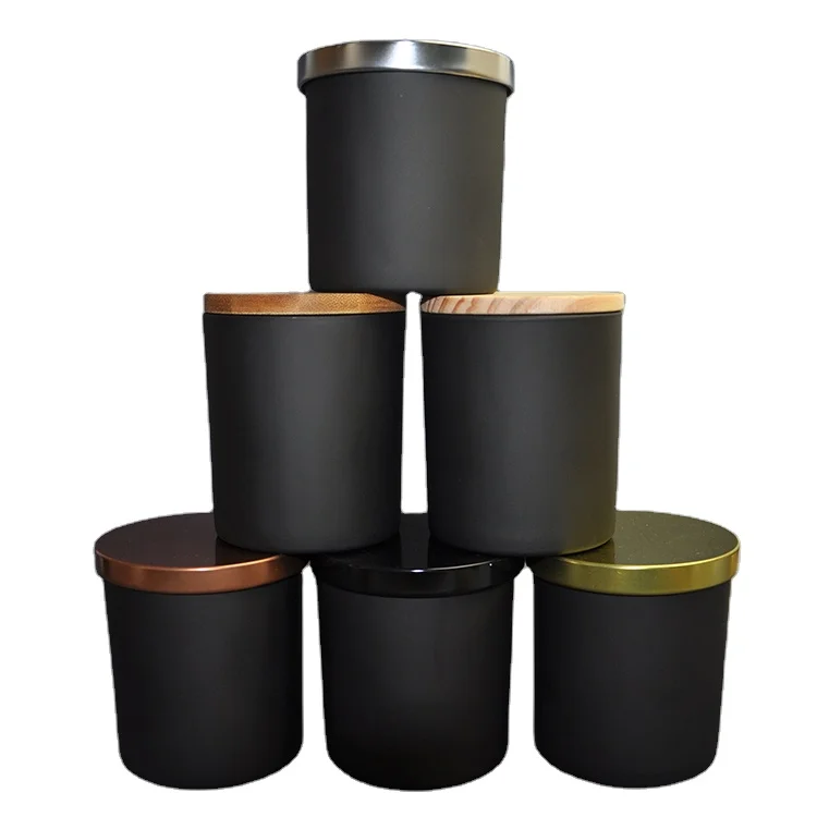 
Empty candle jars for candle making Matte black Clear Transparent with Metal lid Matte black candle vessel 