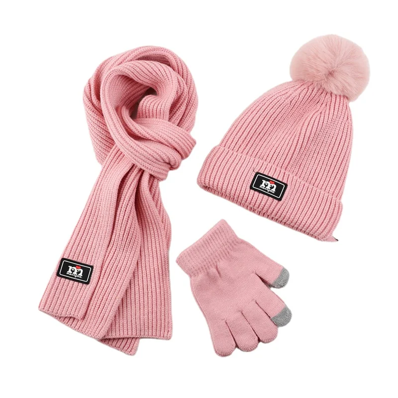 New Arrival  beanie Cap Custom Cotton Striped Embroidery Box Logo winter Kids  knit hat scarf gloves set