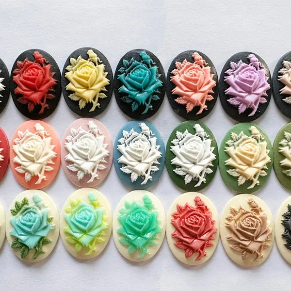 30mmx40mm 21 Colors Flatback Resin Flower Rose Cabochon Charm Finding,Fit Base Setting Tray Bezel,DIY Accessory Jewellery Making
