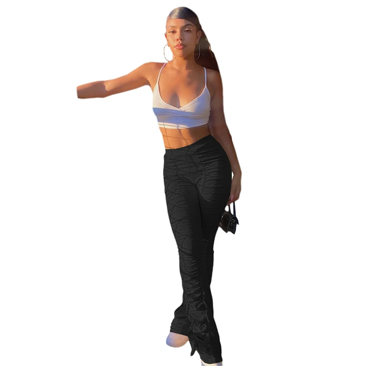 D96081 Best selling woman clothes 2021 trending fashion woman jogger pants ruffled horn sweatshirt casual pants woman one piece