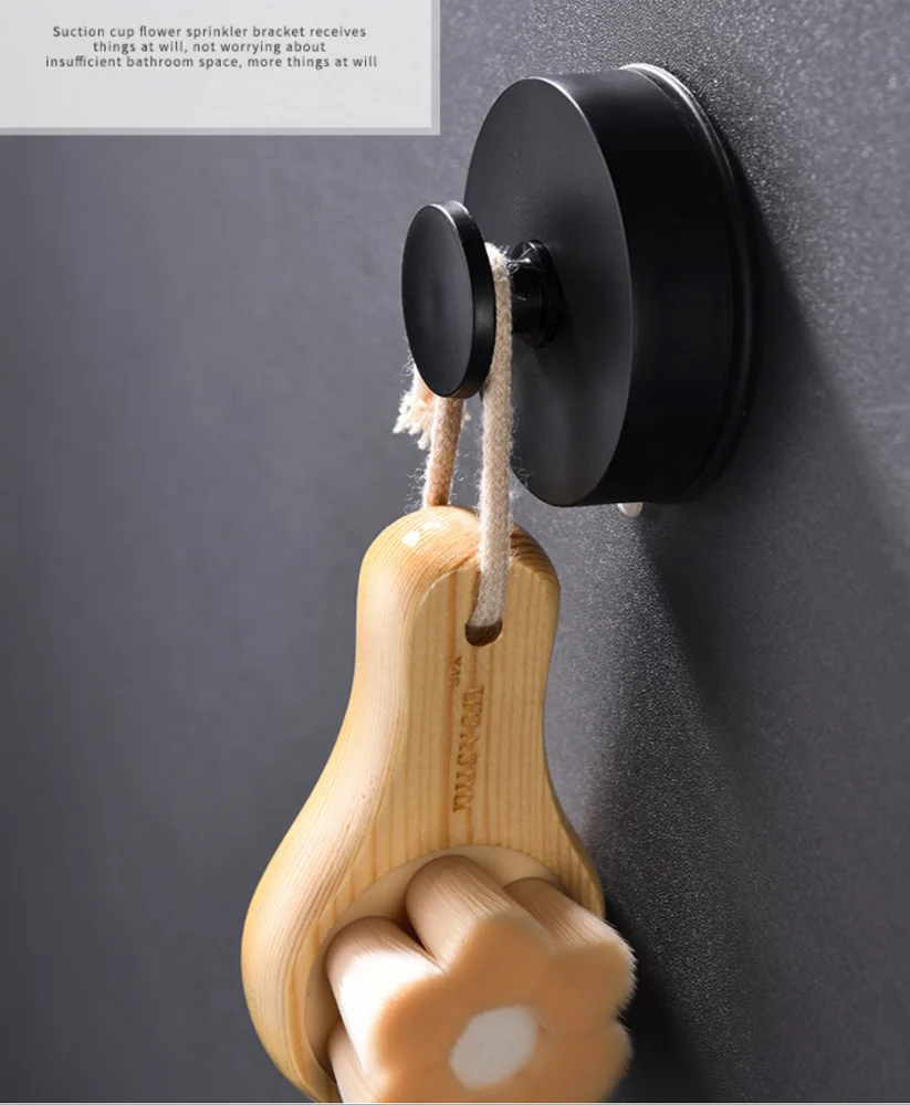ABS Bathroom Accessories Round Shape Robe Hook Matte Black Suction Cup Hook