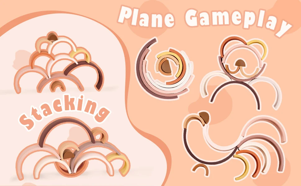 
Silicone Rainbow Stacker Puzzle Blocks Educational Toys for Kids Baby Toddlers 