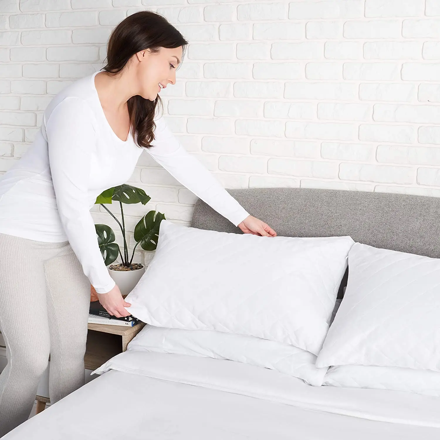 Оптовая продажа, простой Дышащий моющийся экологически чистый бамбуковый Стеганный водонепроницаемый чехол для подушки