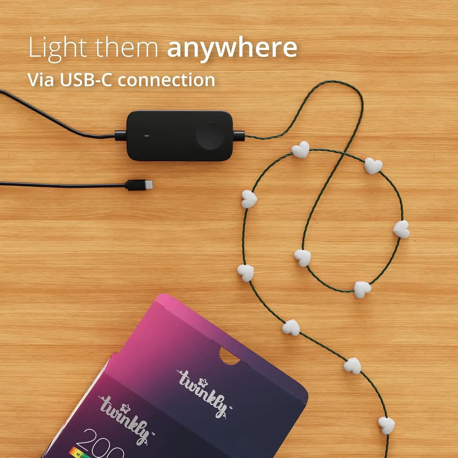 USB-C светодиодная гирлянда в форме сердца 100 RGB многоцветные рождественские огни мерцание струны Alexa Google Home