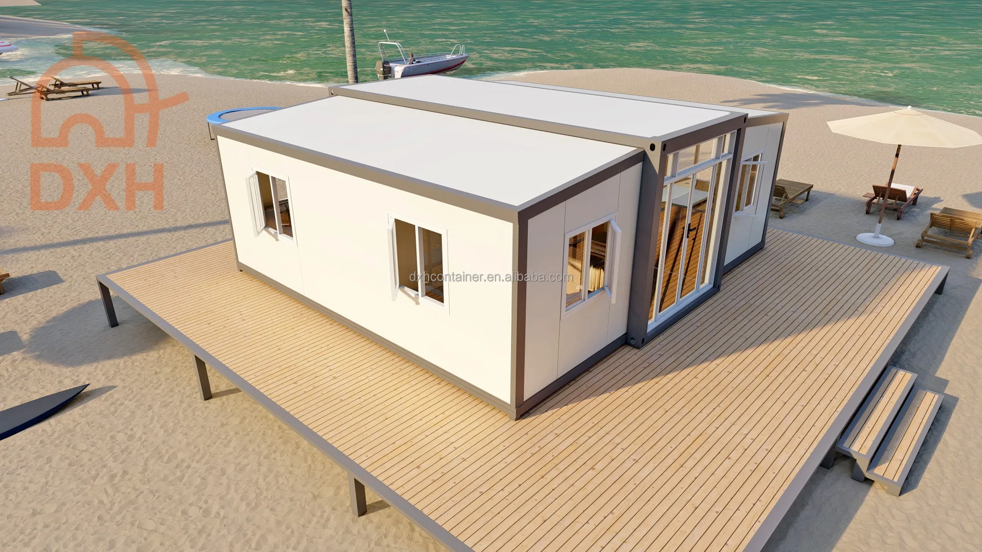 DXH factory OEM ODM customized durable tiny villa 10ft 20ft 30ft 40ft seaside prefab  expandable container house tiny villa