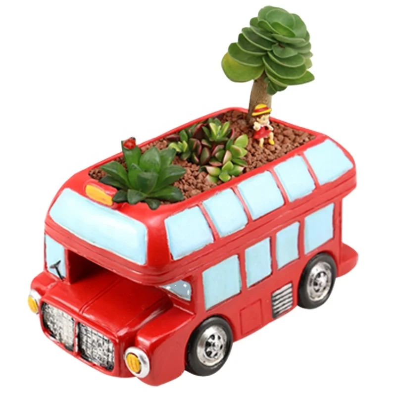 Resin craft Cartoon Retro office furniture  bus car  Custom  Car Models   succulent plant micro-view potted flower pot