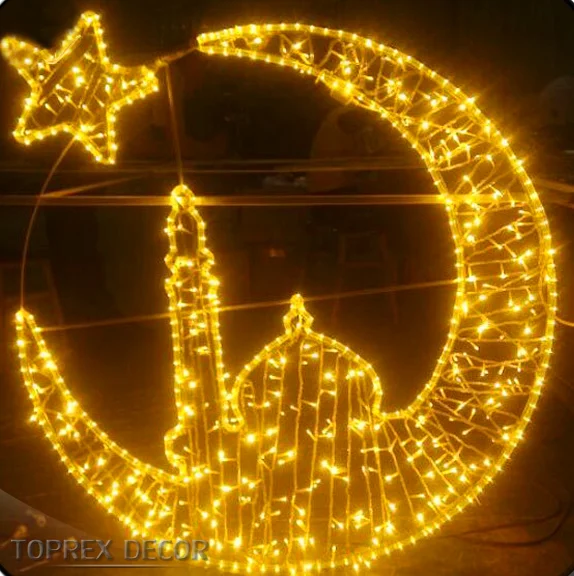 Waterproof Outdoor Street 2D National Day Ramadan Decoration Hanging Moon Rope Ramadan 2D Led Motif Lights