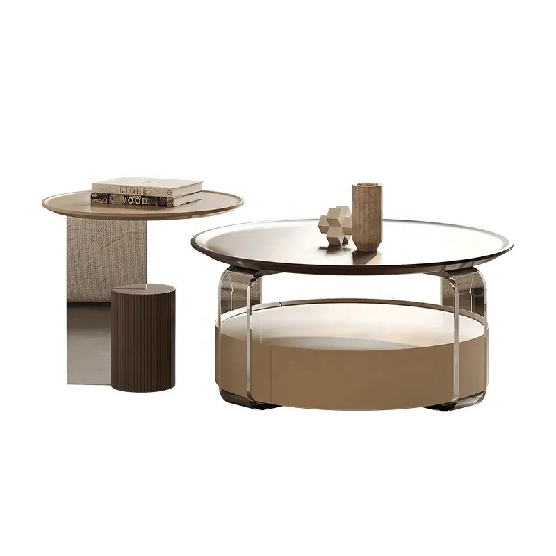 Qiaotai Modern acrylic coffee tables living room round coffee table with storage and 1 sides table