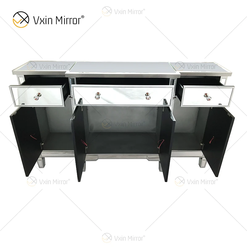 WXF-027-1 Champagne silver Home Decor Mirored Cupboard Cabinet  With Muti Drawers