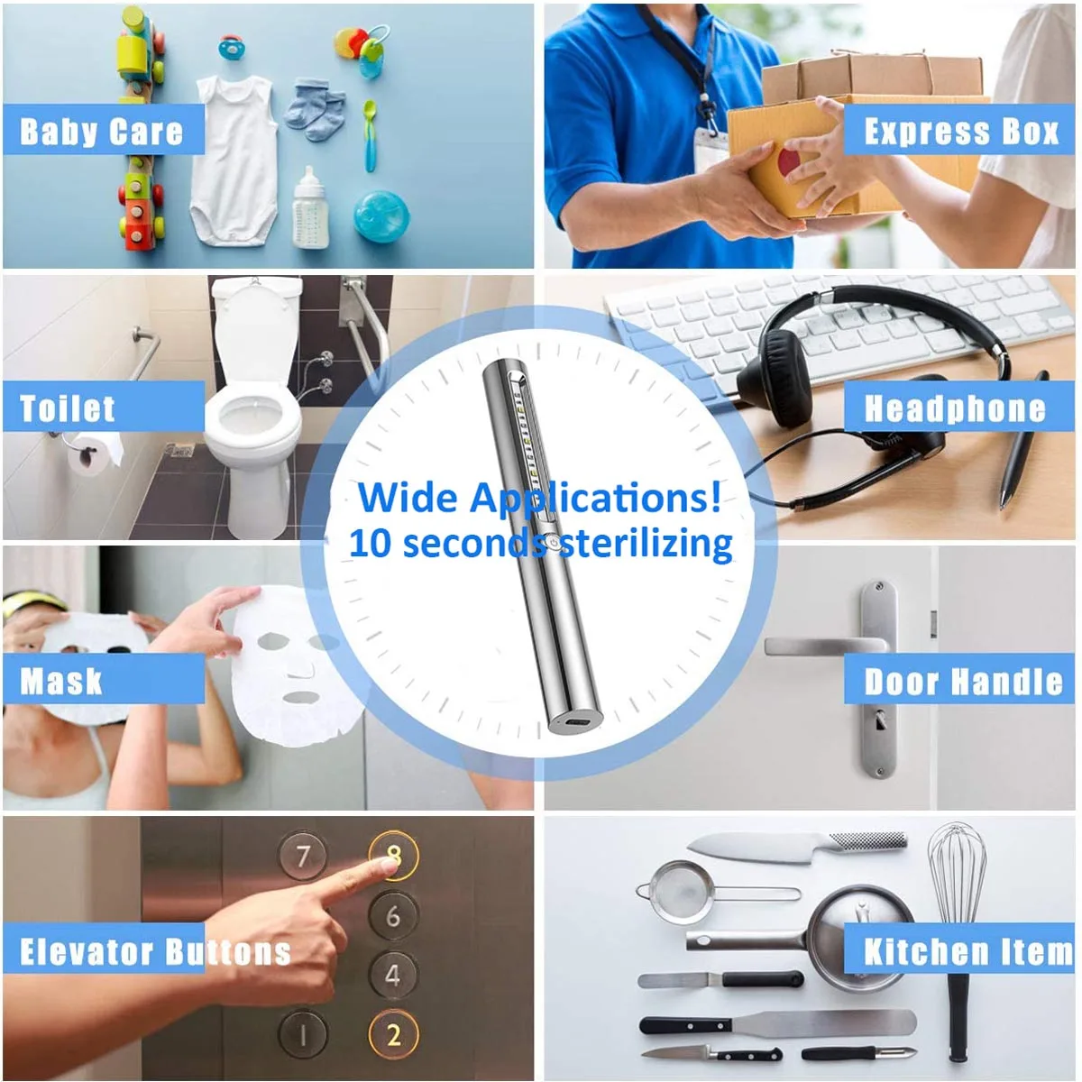 Household Sterilizing 265nm/365nm Portable LED Travel UV Light Wand Sterilizer UV-C Lamp Sterilization Stick