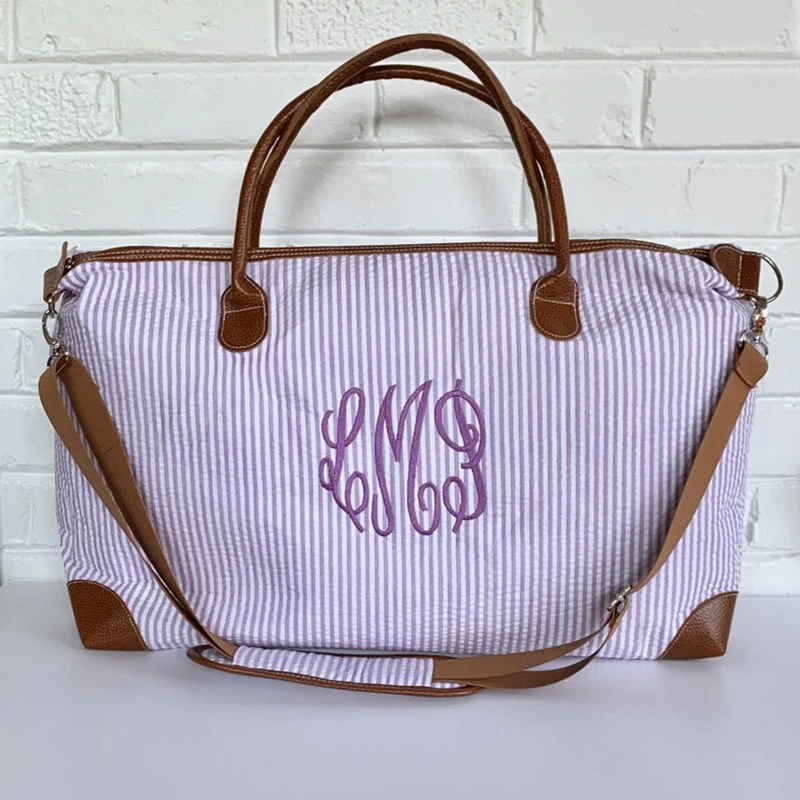 Женская розовая спортивная сумка Seersucker оптовая продажа Monogrammed на молнии