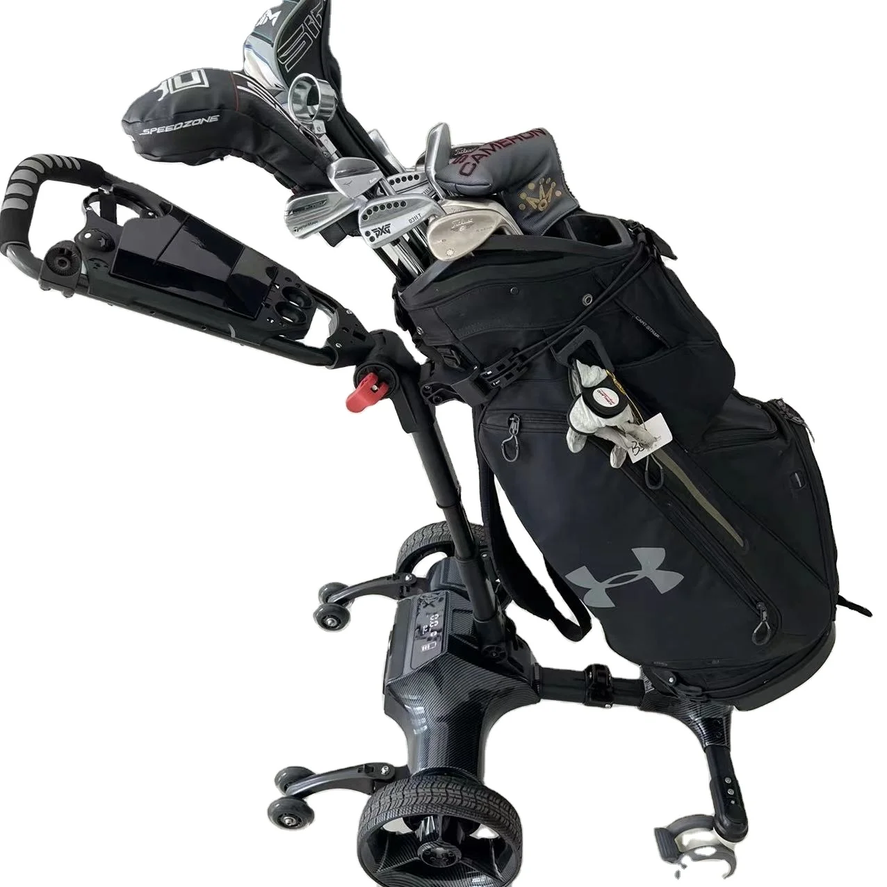 Foot Brake and Umbrella Holder Aluminum Electric Golf Push Cart with phone holder