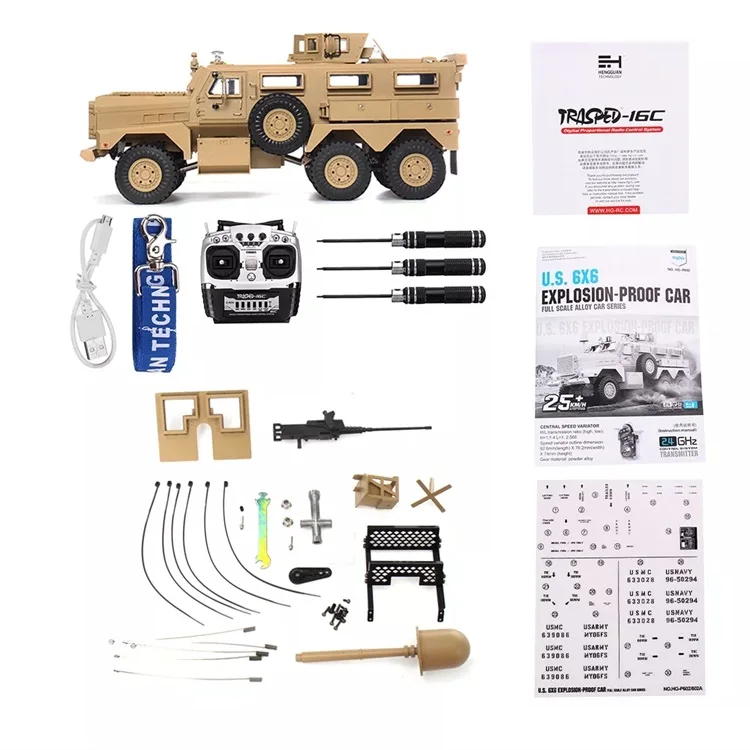  HengGuan TRASPED HG P602 Модернизированный 1/12 6x6 Explosion Truck U.S Military Cougar 2 4G 6WD 16CH электрический RC модель