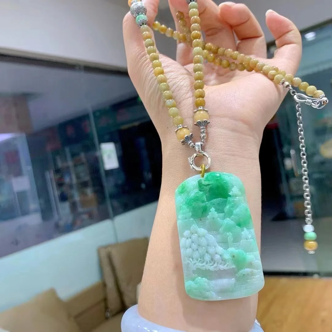 Floating Landscape Yang Green Dragon Brand Goddess Jade Pendant