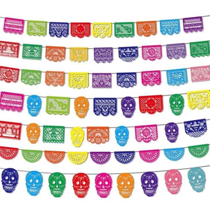Large Plastic Day of The Dead Papel Picado Banner Un Dia de Memoria Decorations For Dia De Los Muertos