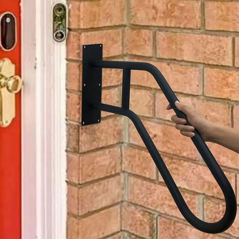 Factory Custom Black Powder Coated Non-Slip Metal Steel Pipe Outdoor Step Stairs U-Shape Wall Mounted Handrails