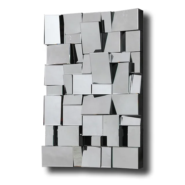 Горячая Распродажа современный дизайн ручной работы декоративное большое зеркало прямоугольное 3D серебряное настенное