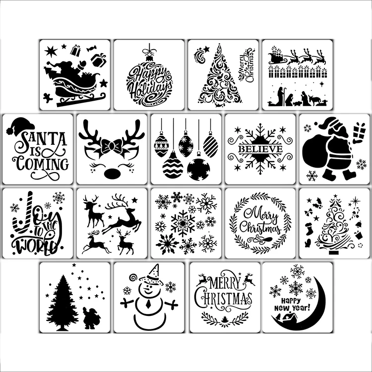 Reusable Custom Merry Christmas Plastic Template for Windows Glass Doors Wood DIY Painting Crafts Stencil
