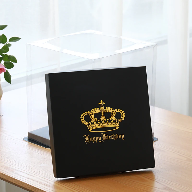
Elegant Black Food Grade Cardboard Clear Birthday Cake Barbie Doll Packaging Boxes 
