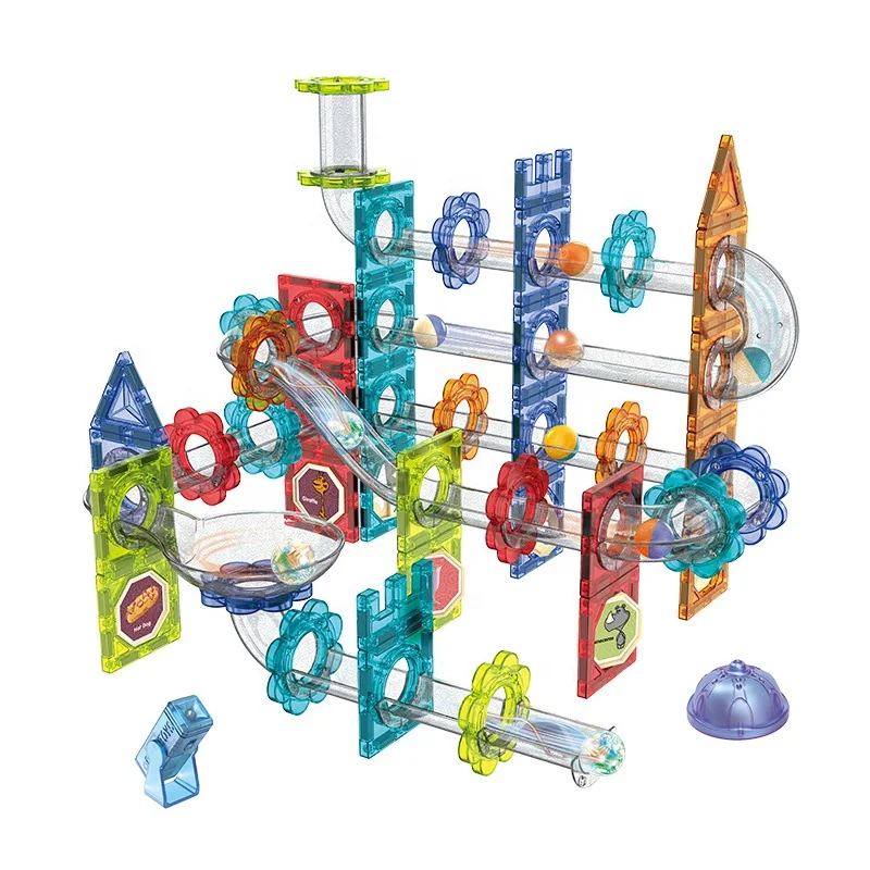 120pcs DIY magnetic tiles building blocks marble run shining ball orbital track blocks toy for kids STEM light magnet blocks set
