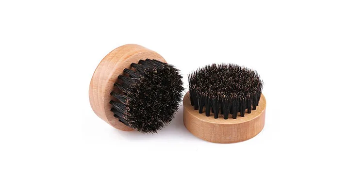 Round Bamboo beard oil brush wholesale with tin box pack for man grooming
