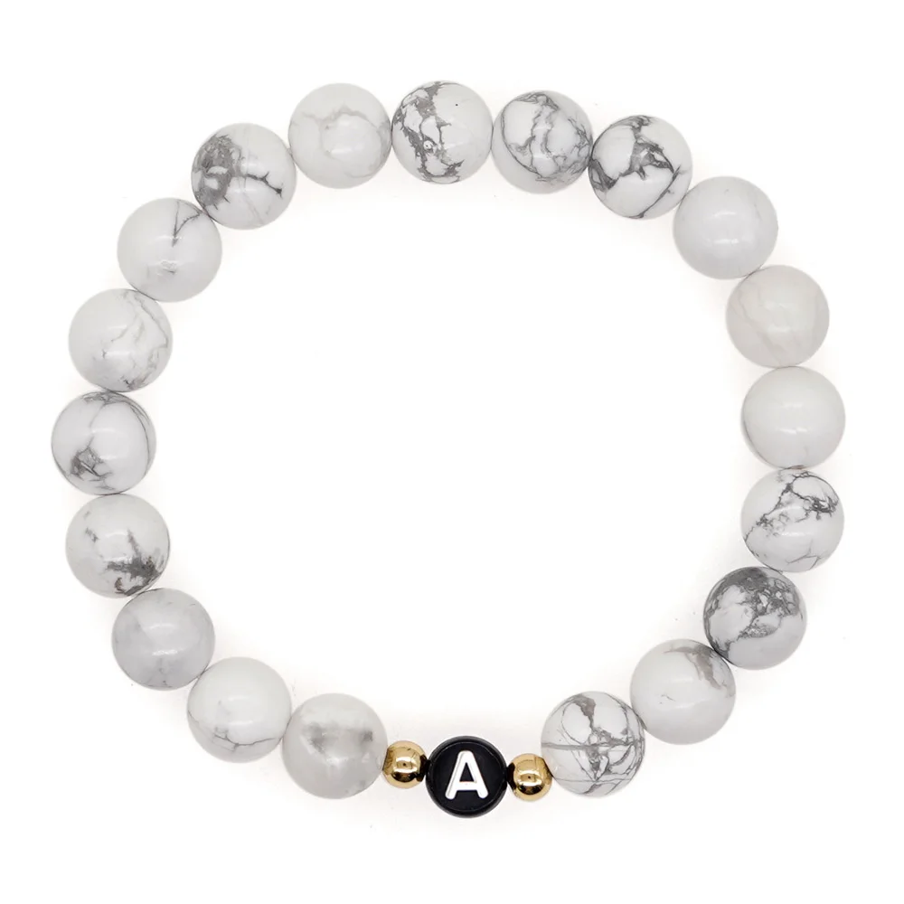 Natural Stone Beaded 26 Letter Initial Turquoise Bracelet White Bead Handmade Beaded Personalized Bracelet Jewelry