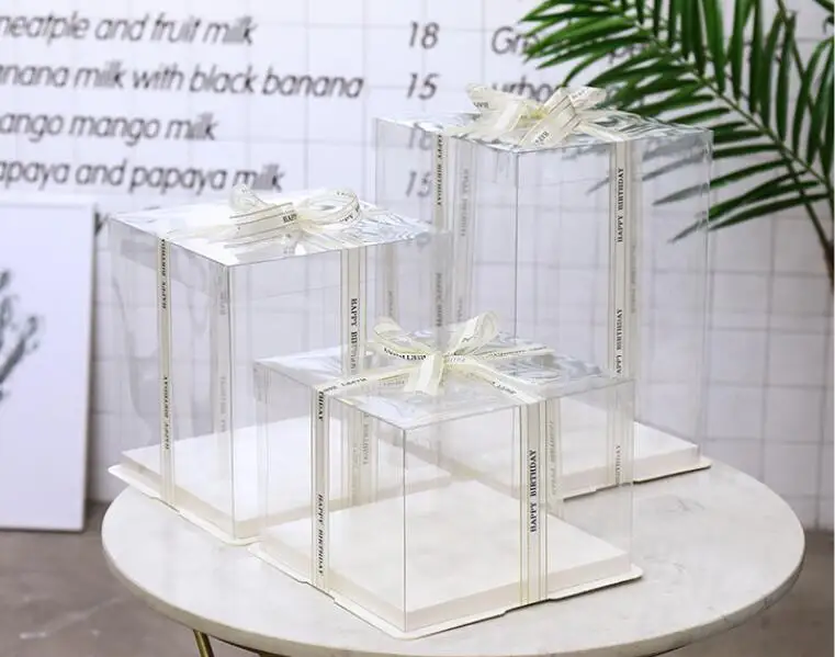 Easy to Assemble Clear Lid with Thick Cardboard Flat Shipping Cake Box 10 inch For Party Cakes Flowers BOITE DE GATEAU